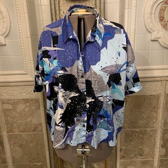 Attitudes by Renee. Sz M (4X). Bust 60". Cotton Blend Short Sleeve Top. B81. - Picture 1 of 5